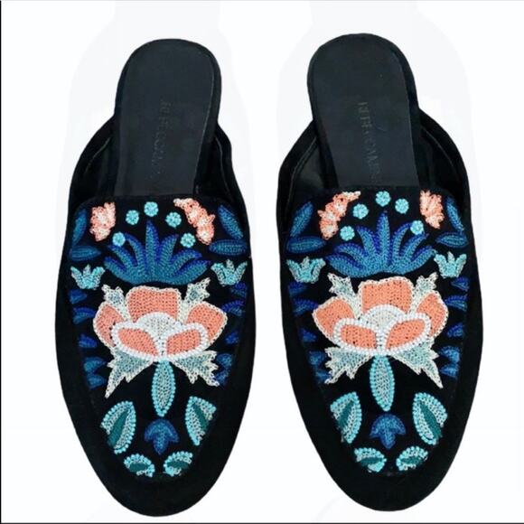 Rebecca Minkoff Raylee Blue Suede Embroidered Mule Sz 6 - Picture 4 of 5